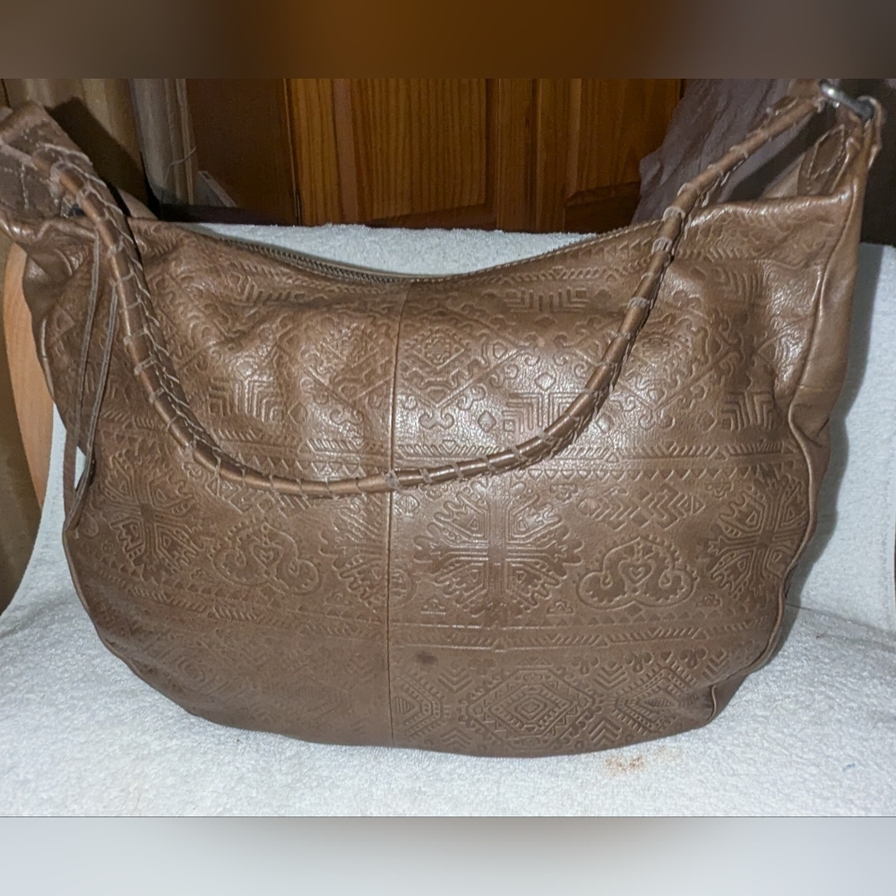 Day & Mood Chic Embossed Brown Shoulder Bag